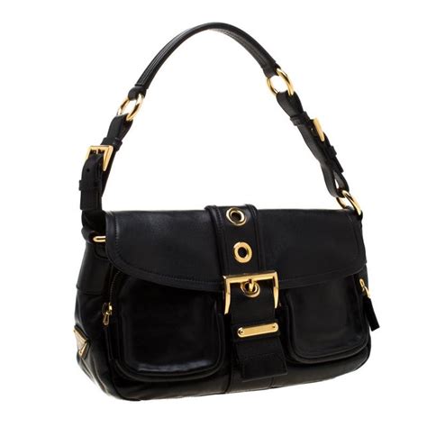 elcante black leather prada bag with buckle handle tote|Prada Large Leather Tote Bag .